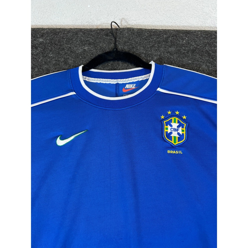 Nike Brazil CBF Soccer Jersey Mens Medium Blue Nike-Fit Football Shirt F98-FOR